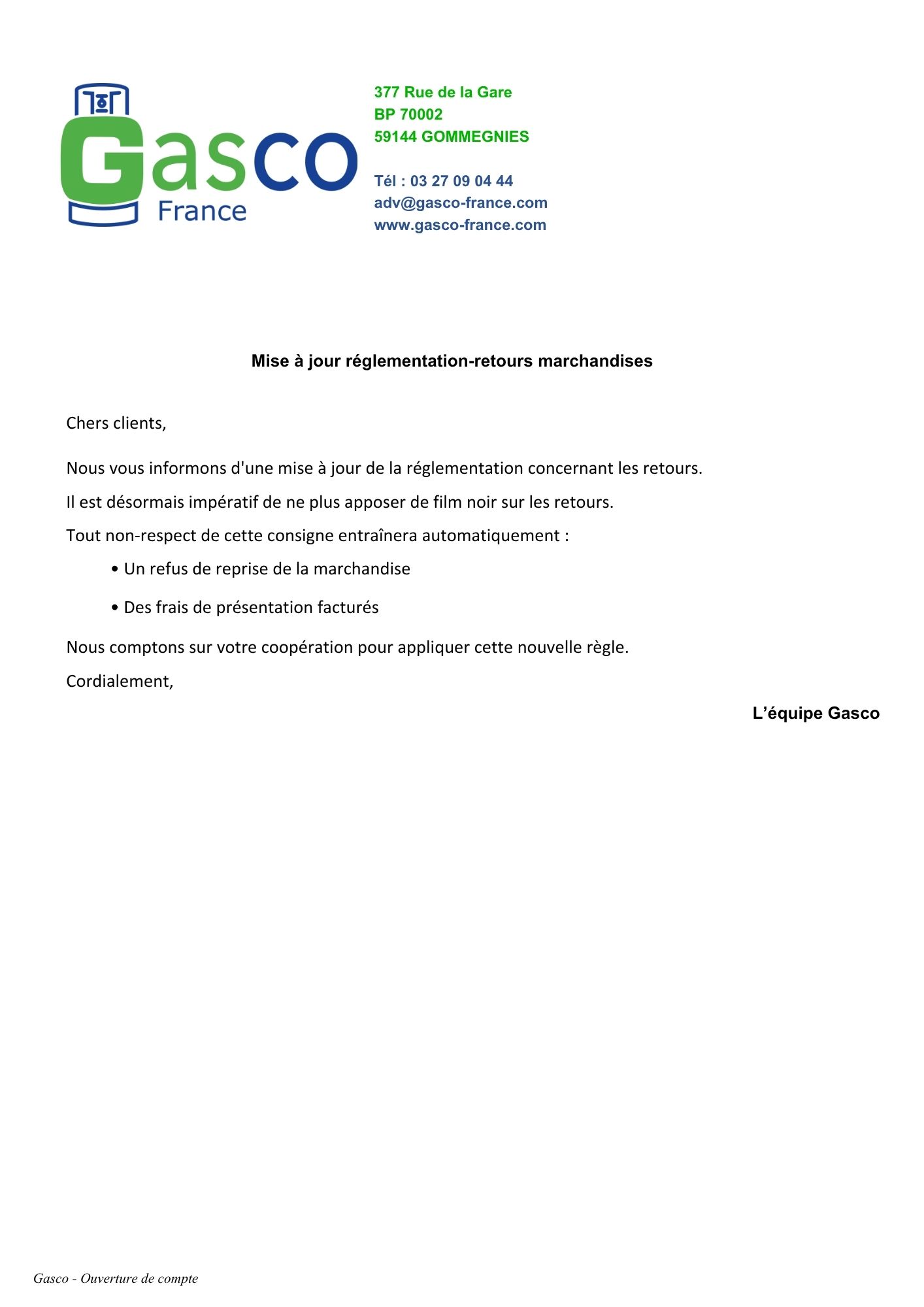 Retours marchandises